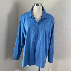 Tommy Hilfiger Womens Plus XXL Blue Roll Tab Sleeve Button Up Shirt Blouse Top